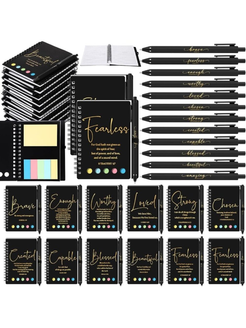 36 Sets Christian Gifts - Prayer Journal & Pen Set, Black & Gold, Inspirational